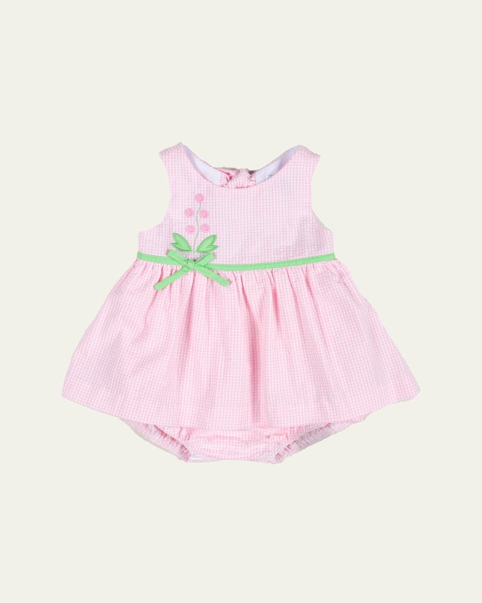 Girl's Seersucker Check-Print Dress W/ Bloomers, Size 6M-18